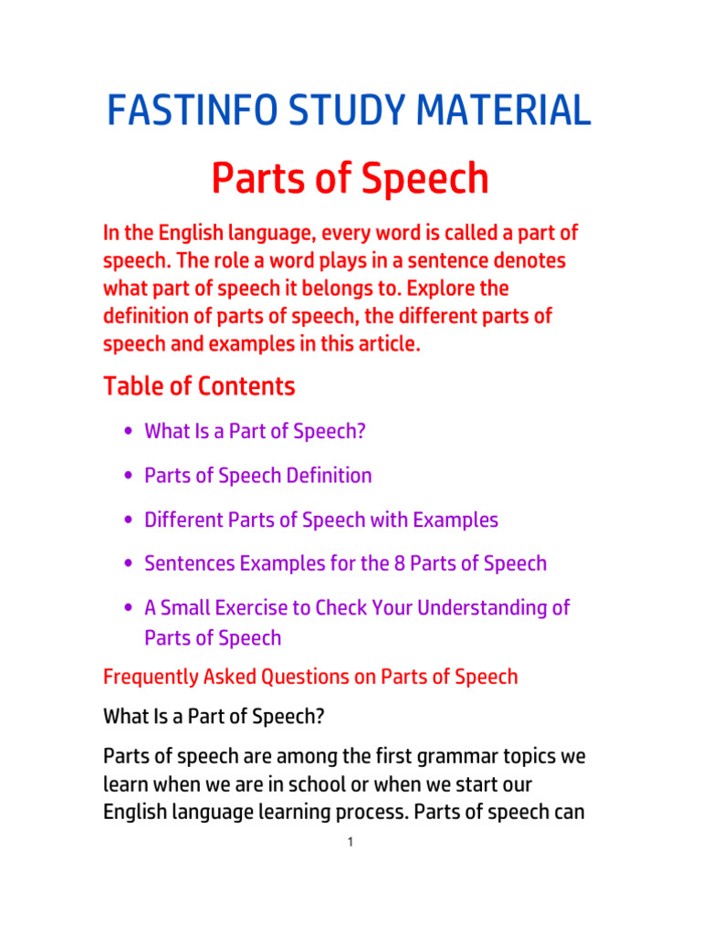 Understanding Parts of Speech in English | PDF | Part Of Speech | Adverb