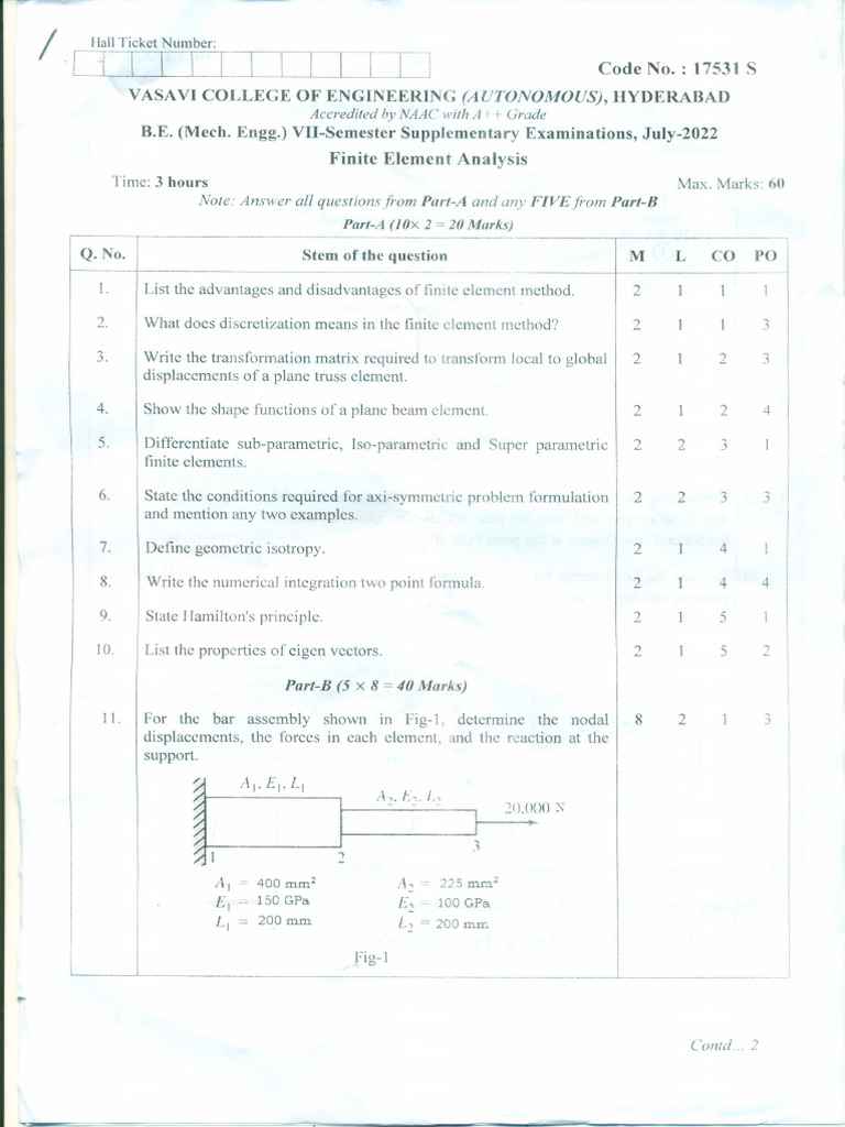 Finite Element Analysis Exam Questions | PDF | Finite Element Method ...