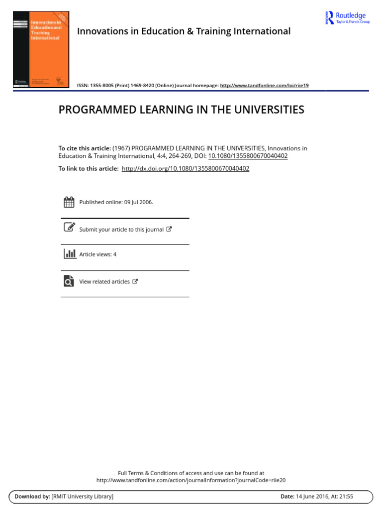 Programmed Learning in The Universities | PDF | Psychology | Teachers