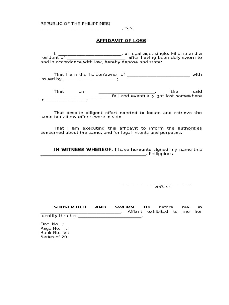 Affidavit of Loss Template Philippines | PDF