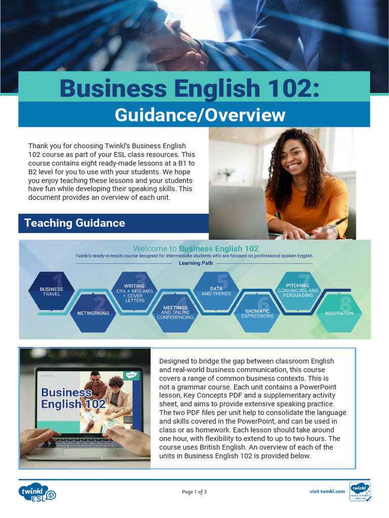T e 1719666202 Business English 102 Guidance Overview - Ver - 2 | PDF ...