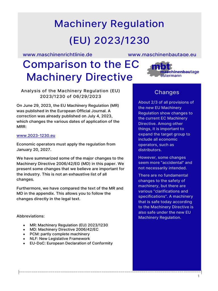 EU Machinery Regulation 2023 Overview | PDF | Directive (European Union ...
