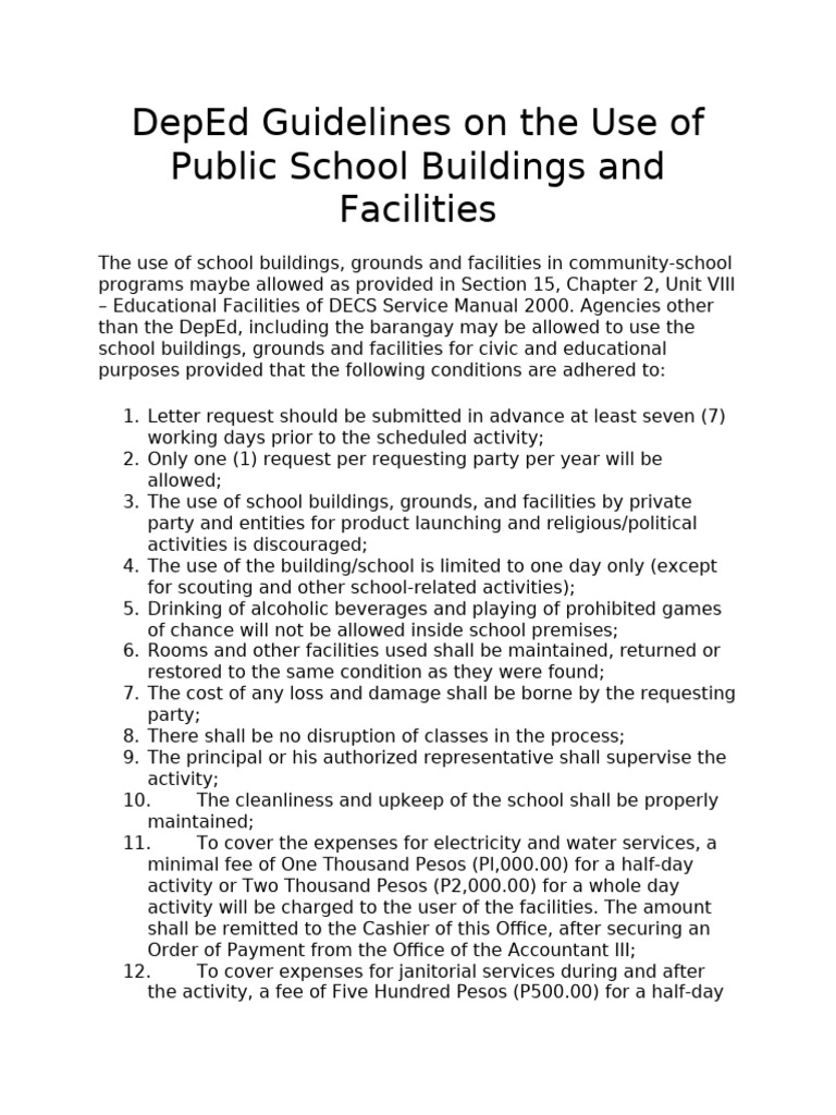 DepEd Guidelines for School Facility Use | PDF
