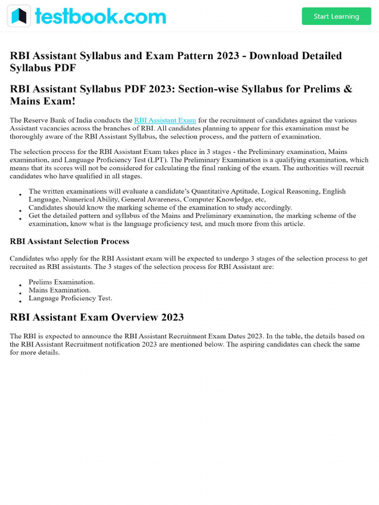 Rbi Assistant Syllabus and Exam Pattern 2023 Download Detailed Syllabus ...