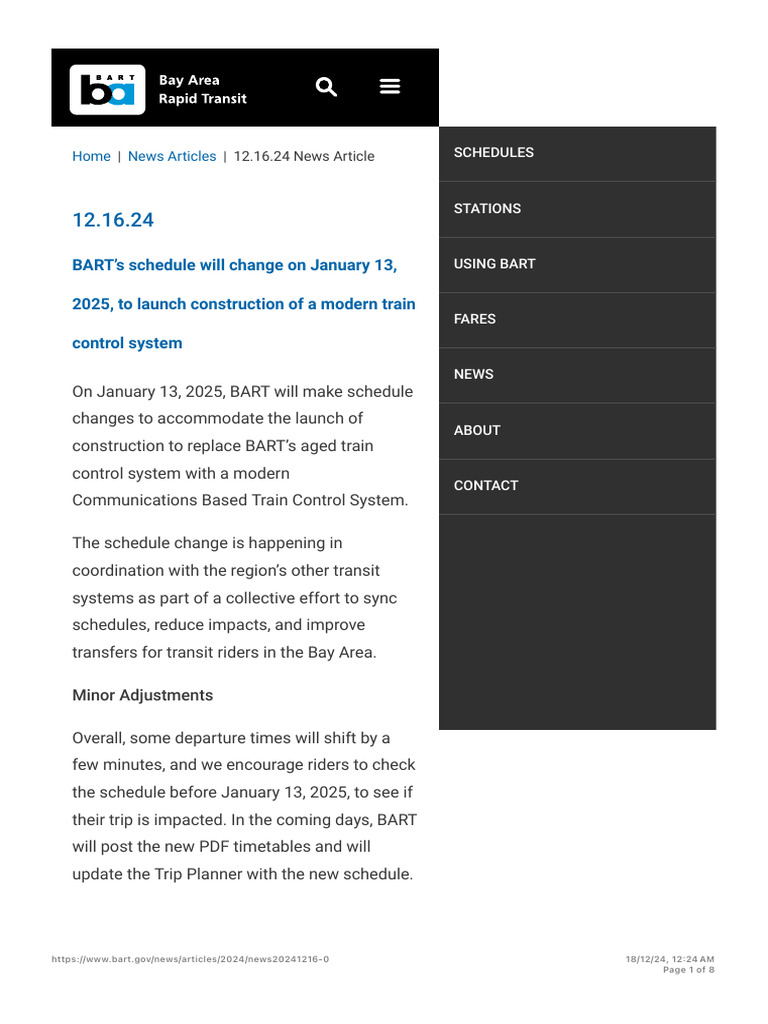 BART Schedule Changes for 2025 | PDF | Bay Area Rapid Transit | Transport