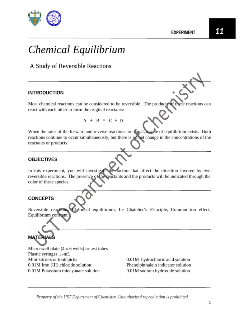 CHM401L Experiment 11 POC | PDF | Chemical Equilibrium | Chemical Reactions