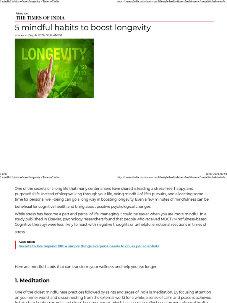 5 Mindful Habits To Boost Longevity - Times of India | PDF ...