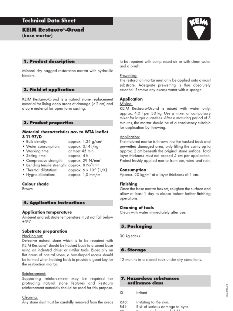 KEIM RestauroGrund (Base Mortar) Mortar (Masonry) Waste Management