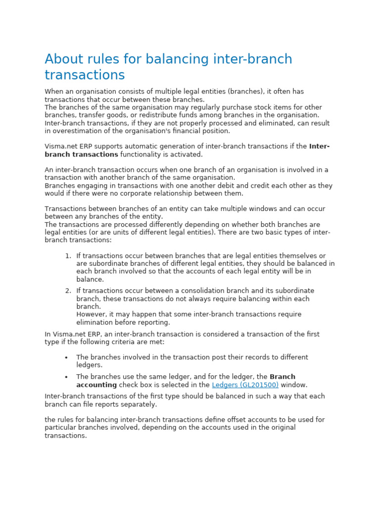 Balancing Inter-Branch Transactions Guide | PDF | Debits And Credits ...