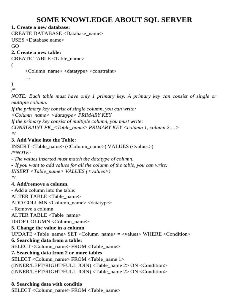 SOME-KNOWLEDGE-ABOUT-SQL-SERVER | PDF | Data Type | Sql