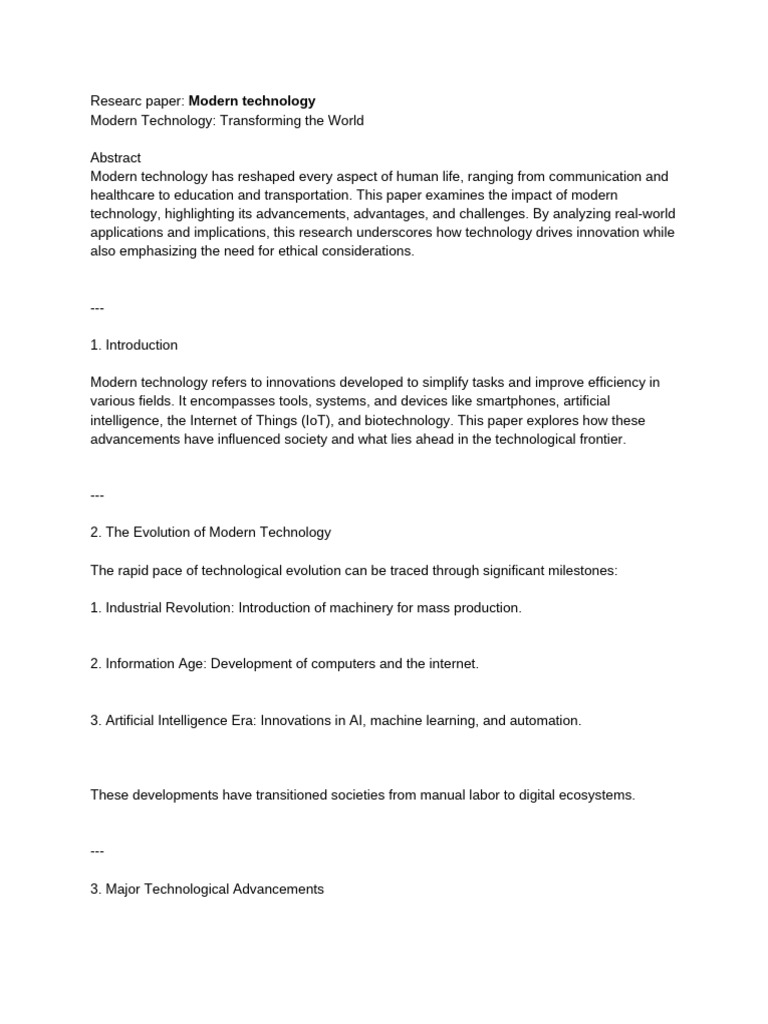 Impact of Modern Technology on Society | PDF