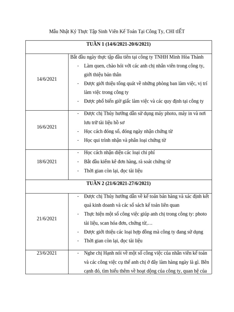(123doc) Mau Nhat Ky Thuc Tap Sinh Vien Ke Toan Tai Cong Ty Chi Tiet | PDF