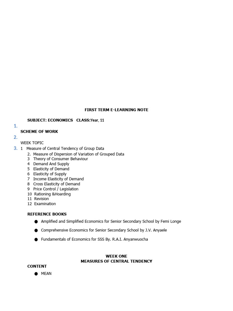 First Term Economics Yr11 | PDF | Elasticity (Economics) | Demand