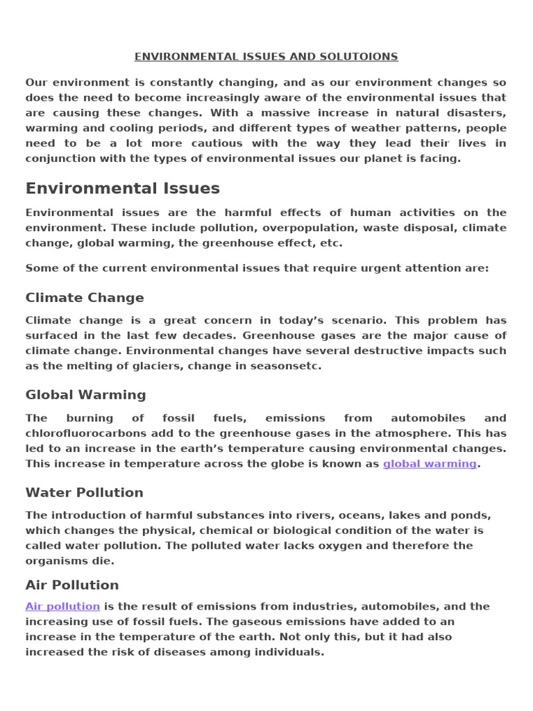Environmental Issues and Solutoions | PDF | Climate Change | Greenhouse Gas