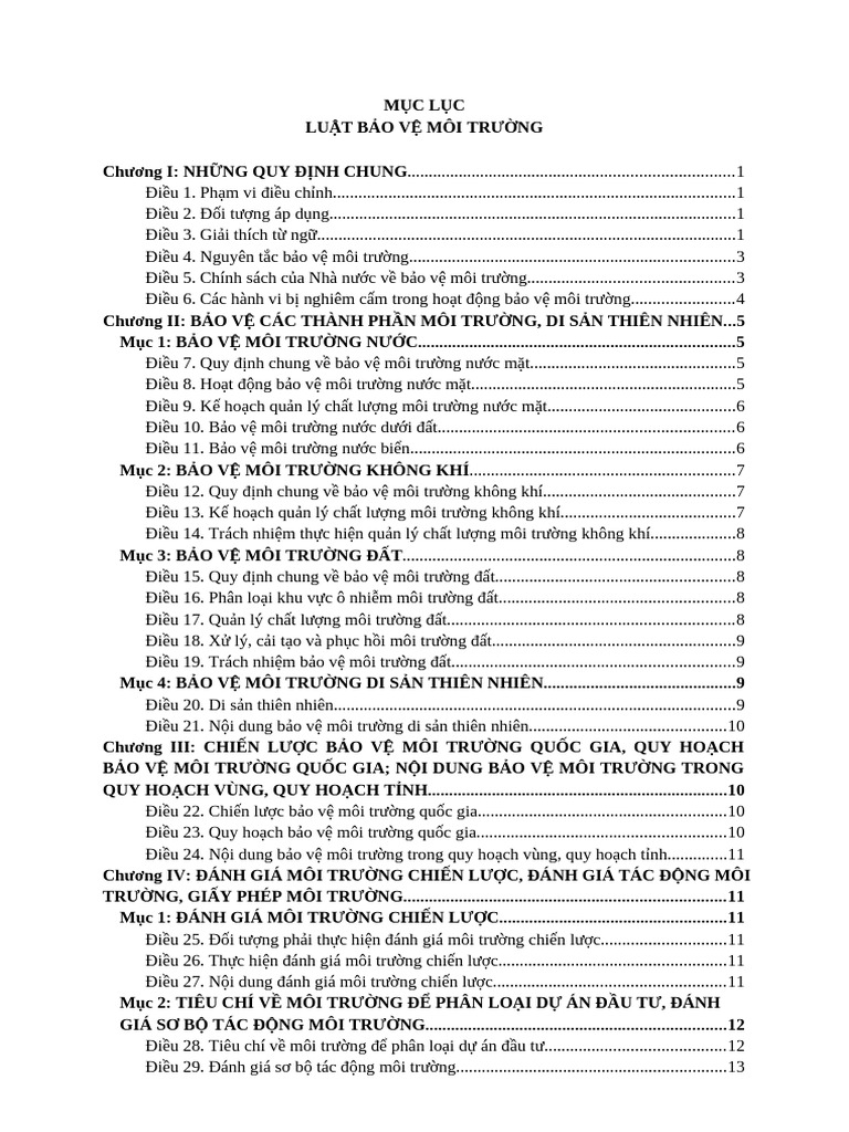 Mục lục Luật bvmt | PDF