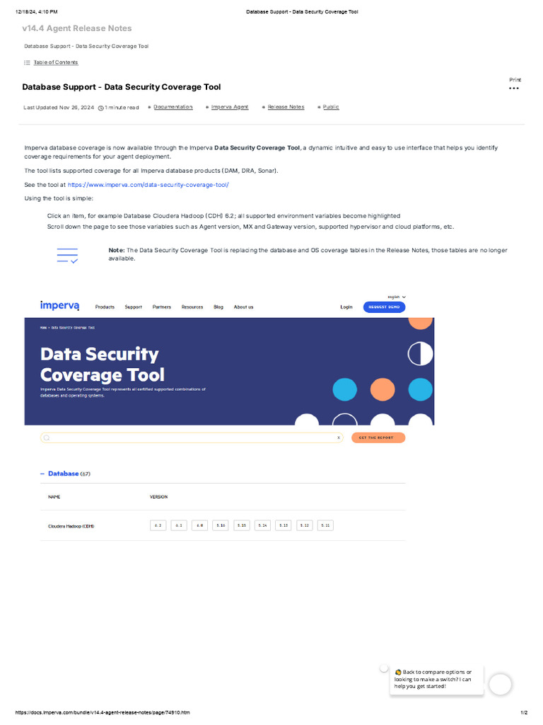 Imperva Data Security Coverage Tool Guide | PDF | Databases | Computing