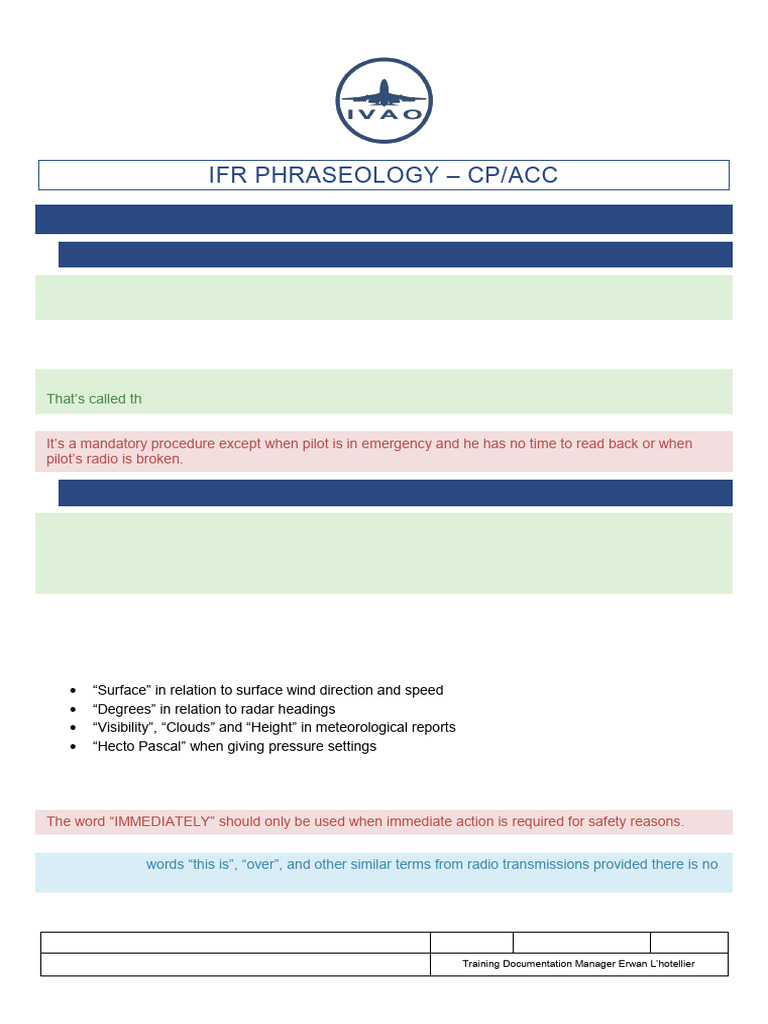 CP ACC IFR Phraseology | PDF | Transponder (Aeronautics