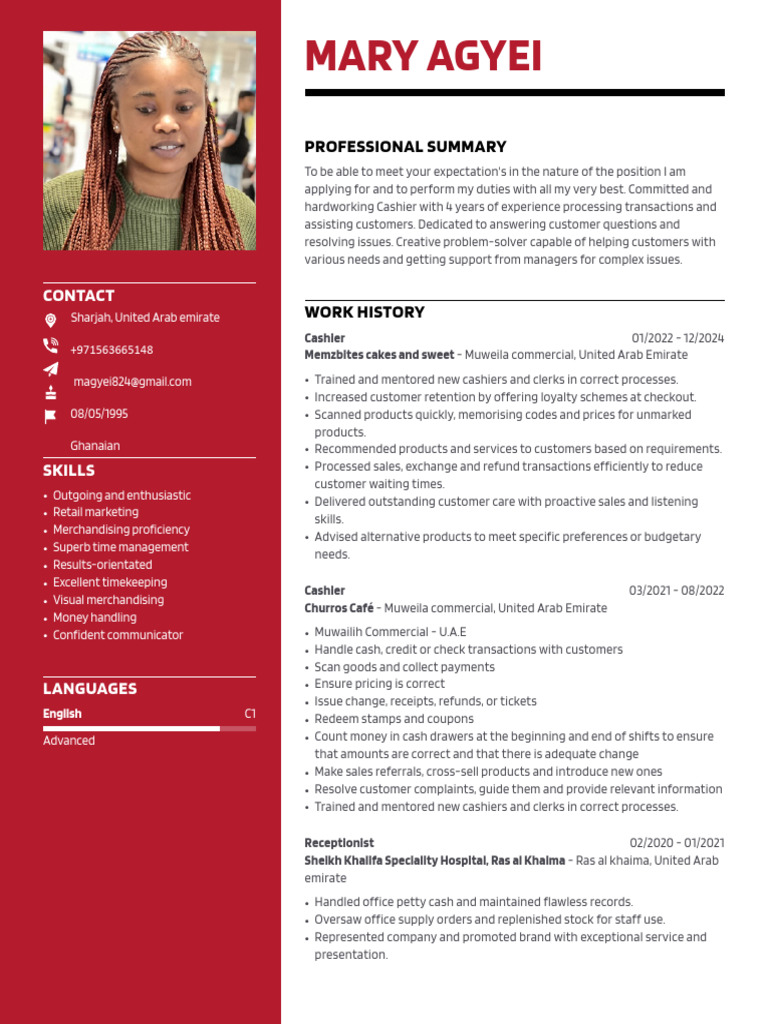 MARY_AGYEI_CV 1 | PDF | Cashier | United Arab Emirates