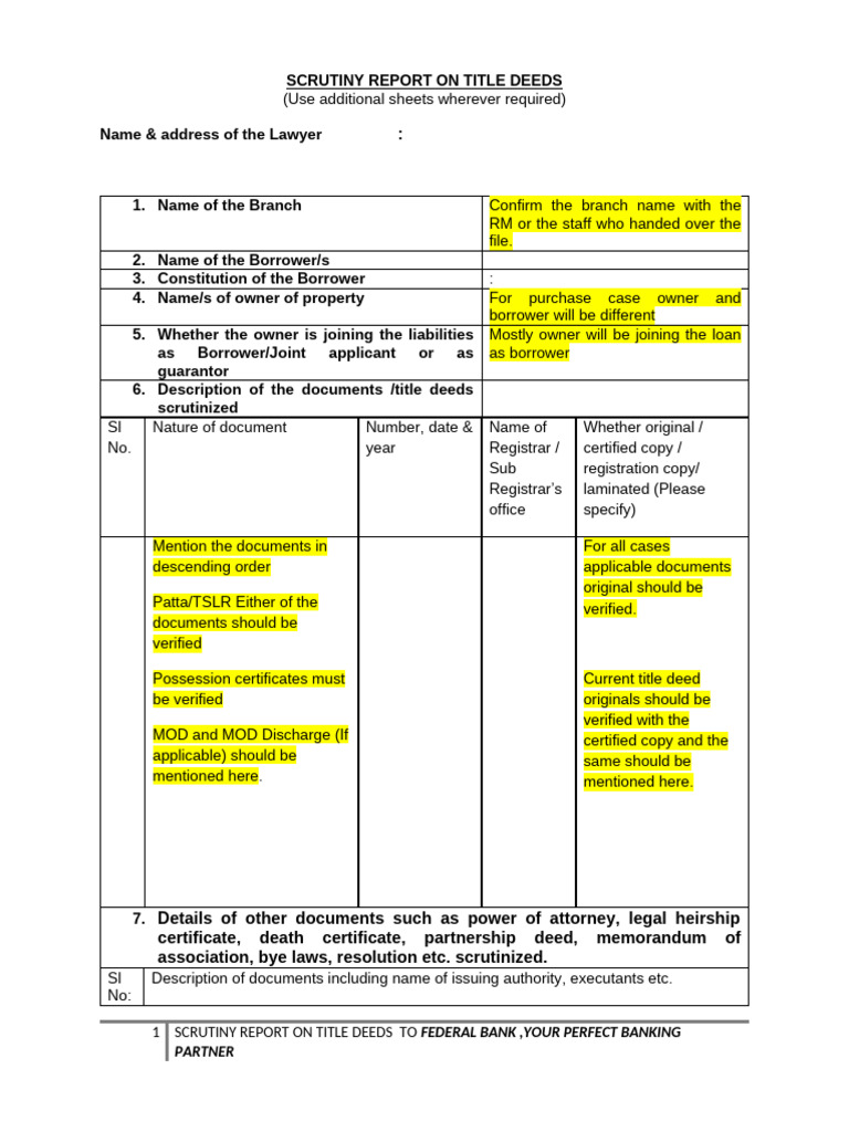 Forms & Formats - Forms - SCRUTINY REPORT ON TITLE DEEDS | PDF ...