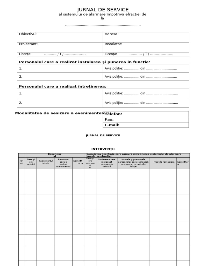 Jurnal de Service | PDF