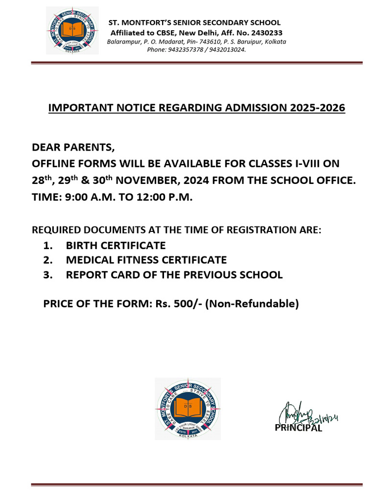Admission Notice for Parents | PDF