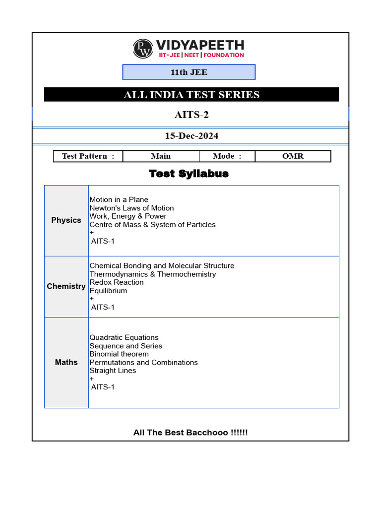 AITS Test - 02 _ Test Syllabus (15-12-2024) | PDF