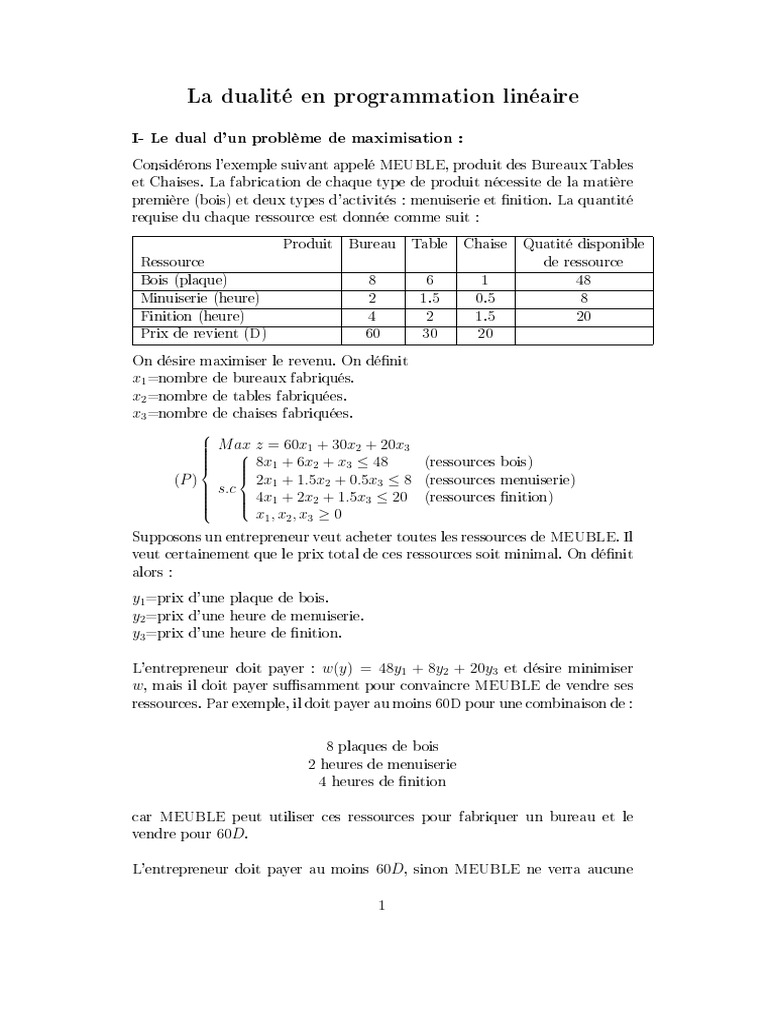 Dualité en programmation linéaire | PDF