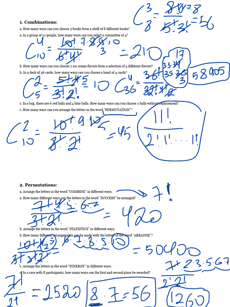 Combinations, Permutations, and Probability | PDF | Probability