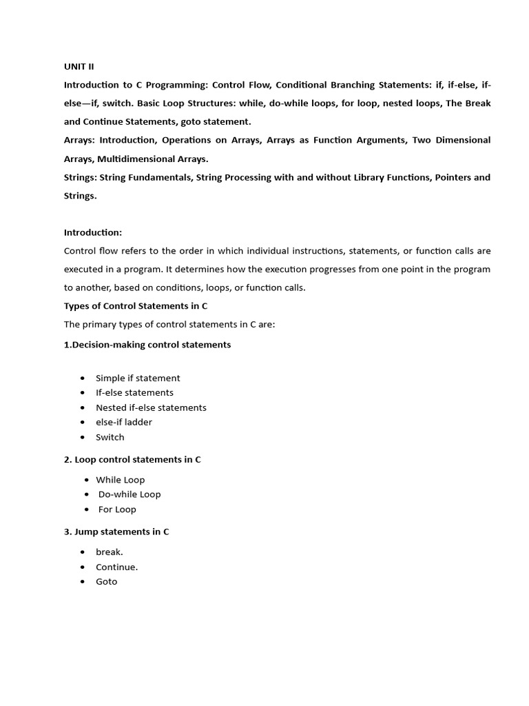 C Control Flow and Looping Statements | PDF | Control Flow | String ...