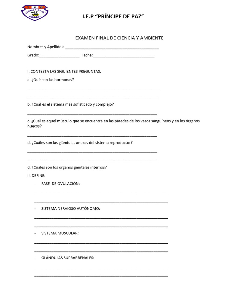 Examen Final de Ciencia y Ambiente | PDF