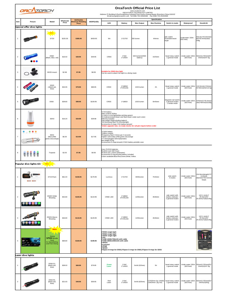 ORCATORCH Official Dive Light Full Price List-Distributor | PDF ...