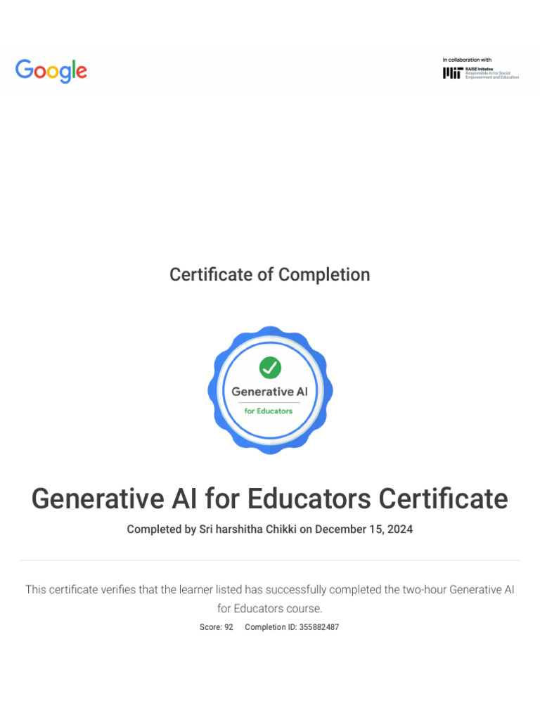 Generative Ai For Educators Certificate Pdf