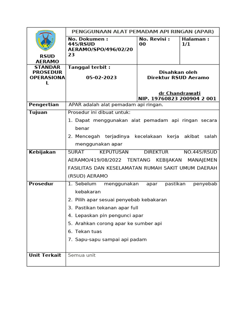 Panduan APAR untuk RSUD Aeramo | PDF