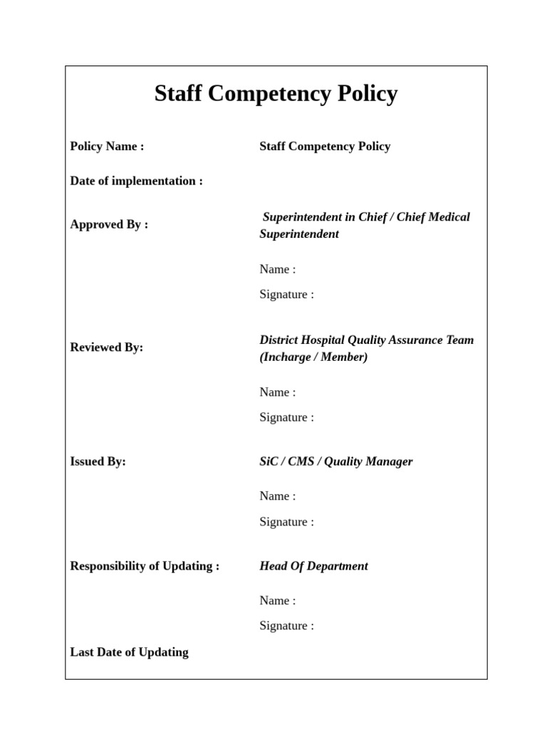 Staff Competency Management Policy | PDF | Employment | Occupational ...