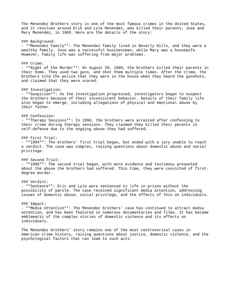 Menendez Brothers: A Case of Abuse and Murder | PDF