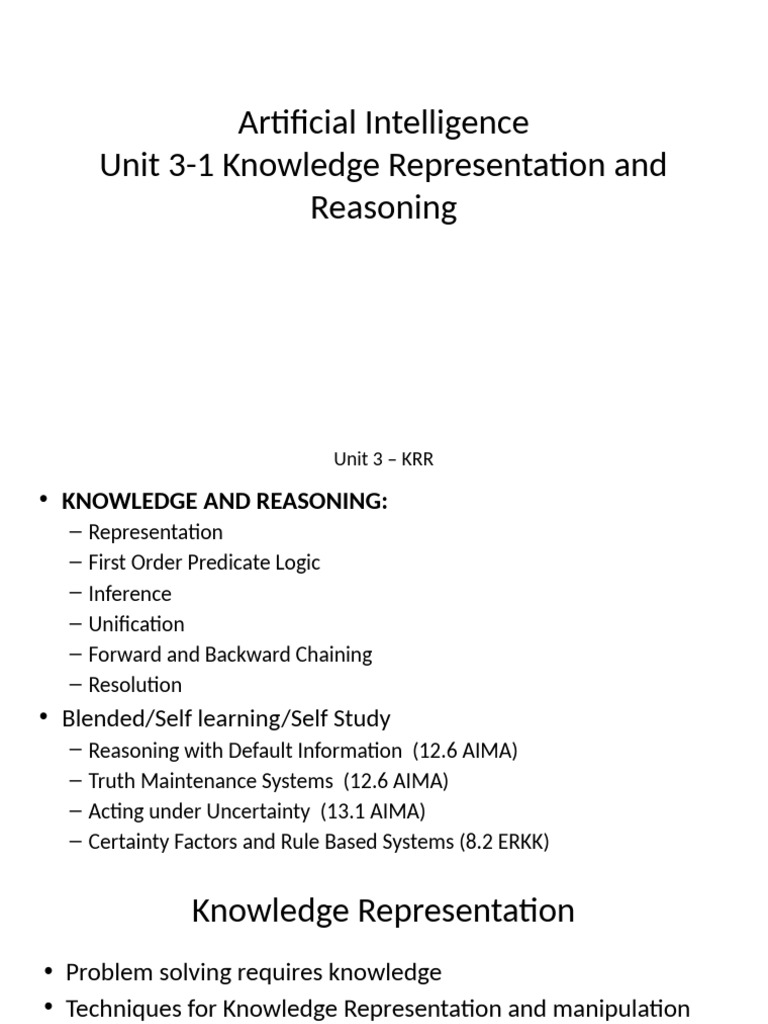 19Z701-AI-Unit-3-1 Knowledge Representation and Reasoning | PDF ...