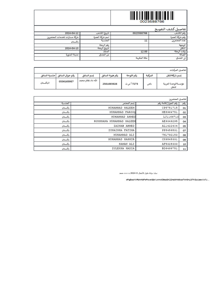 تفاصيل كشف التفويج للمعتمرين | PDF