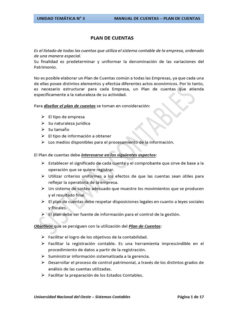 Unidad Temática N° 3 - PLAN DE CUENTAS - MANUAL DE CUENTAS | PDF ...