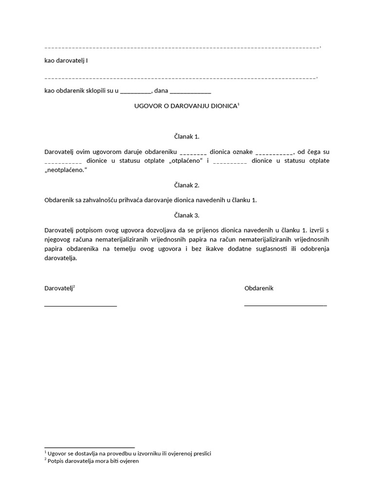 Ugovor o Darovanju Dionica | PDF