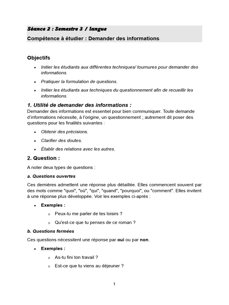 Techniques pour Demander des Informations | PDF | Question | Linguistique