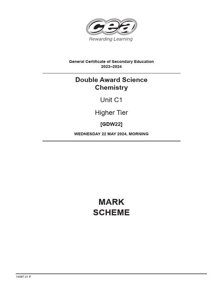 GCSE Double Award Chemistry Mark Scheme | PDF | Chlorine | Chemical Bond