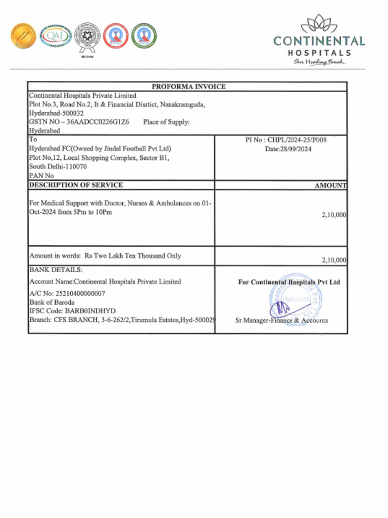 Continental Hospital Invoice | PDF