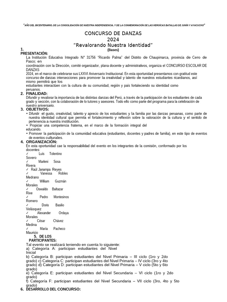 Concurso Escolar de Danzas 2024 en Perú | PDF | Bailes | Las artes ...