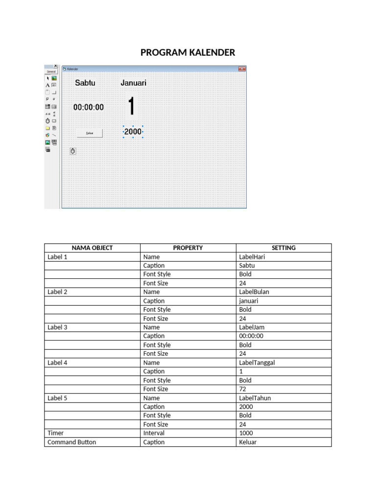 Program Kalender dengan Timer dan Exit | PDF