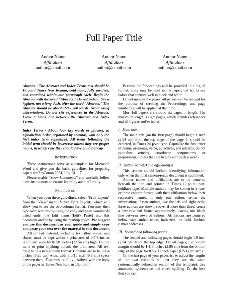 ProComm 2024 Paper Submission Guidelines | PDF | Text | Written ...