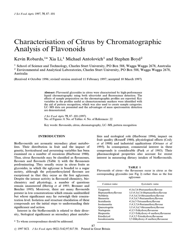 Characterisation of citrus by chromatographic analysis of flavonoids
