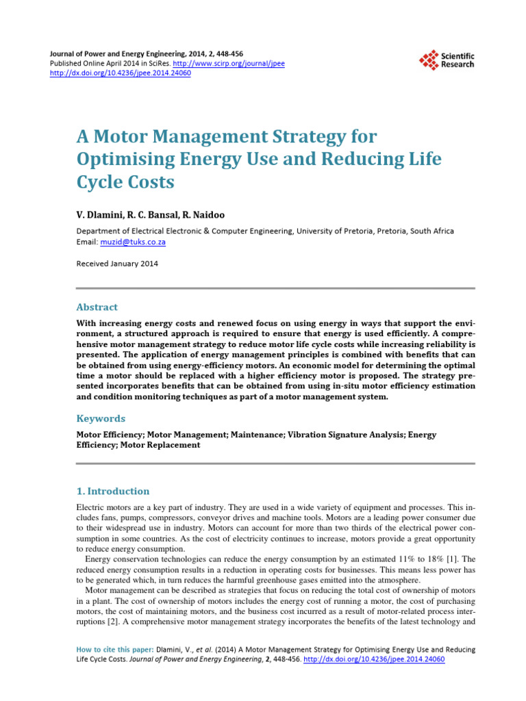 A Motor Management Strategy for Optimisi | PDF | Efficient Energy Use ...