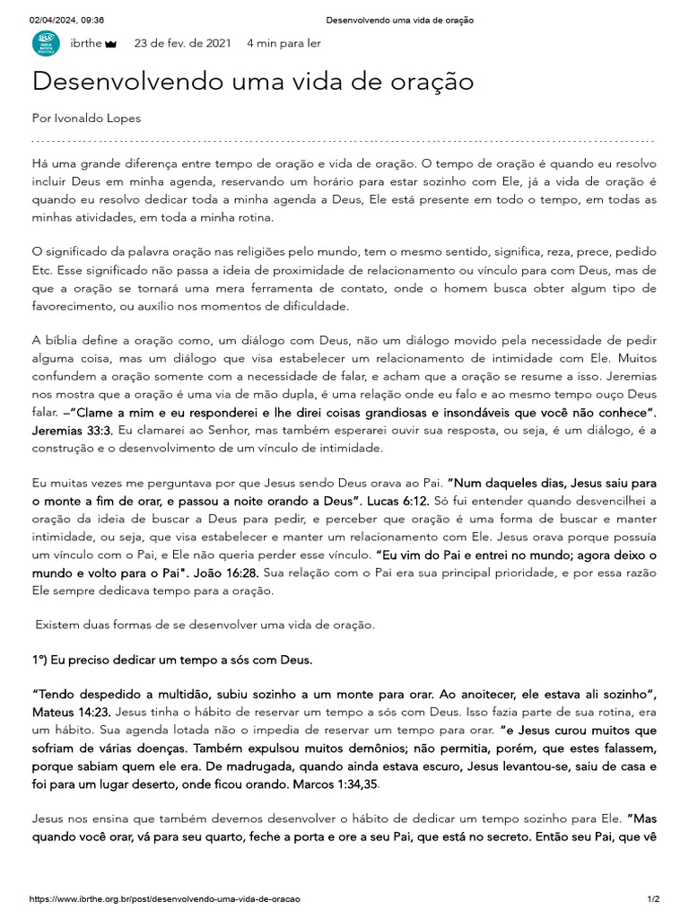 Desenvolvendo Uma Vida de Oração Partic. Peculiar | PDF | Oração | Deus
