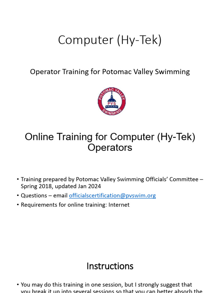 Hy-Tek Computer Operator Training | PDF | Swimming (Sport) | Software