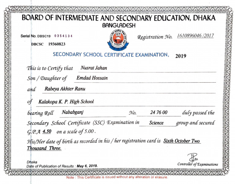 SSC_Certificate | PDF | Secondary Education | Qualifications